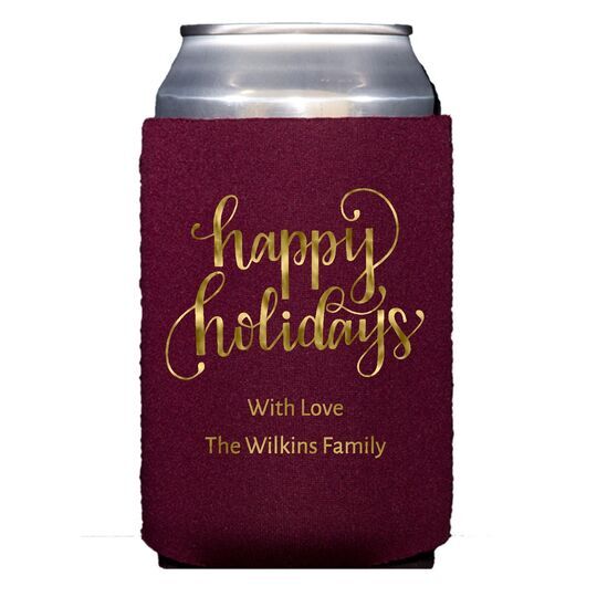 Hand Lettered Happy Holidays Collapsible Koozies
